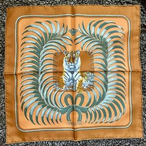 Hermes Orange Silk Scarf with Tiger Design